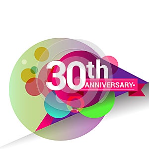 30th Anniversary logo with colorful geometric background, vector design template elements for your birthday celebration