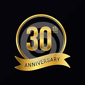 30th anniversary logo golden color for celebration event round stamp