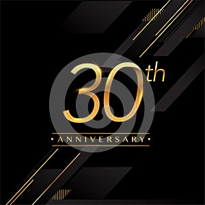 30th anniversary logo golden colored isolated on black background, vector design for greeting card and invitation card