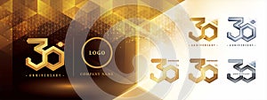 30th Anniversary logotype design, Thirty years anniversary celebration. Abstract Hexagon Infinity logo, 30 Years Logo golden for