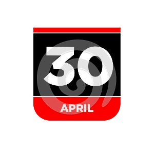 30th April calendar page icon. 30 Apr day