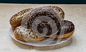 31.08.2022. Kragujevac, Serbia. Indoor photoshoot, food in studio, plate of donuts