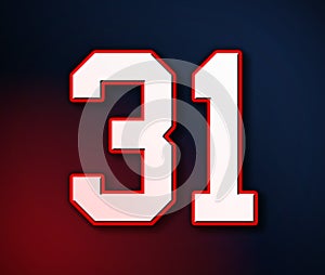 31 American Football Classic Sport Jersey Number in the colors of the American flag design Patriot, Patriots 3D illustration