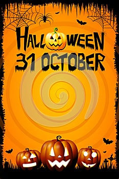 31 October - Halloween poster with pumpkins - Jack-o-lanterns