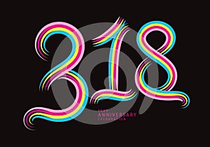 318 number design vector, graphic t shirt, 318 years anniversary celebration logotype colorful line,318th birthday logo, Banner