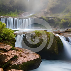 319 Misty Waterfall: A serene and tranquil background featuring a misty waterfall in soft and muted colors that create a peacefu