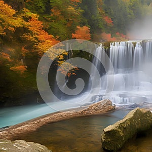 319 Misty Waterfall: A serene and tranquil background featuring a misty waterfall in soft and muted colors that create a peacefu