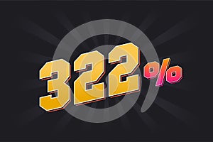 322% discount banner with dark background and yellow text. 322 percent sales promotional design