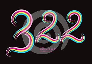 322 number design vector, graphic t shirt, 322 years anniversary celebration logotype colorful line,322th birthday logo, Banner