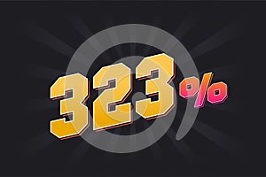 323% discount banner with dark background and yellow text. 323 percent sales promotional design