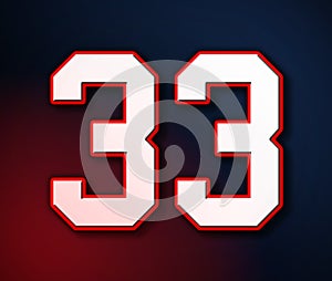 33 American Football Classic Sport Jersey Number in the colors of the American flag design Patriot, Patriots 3D illustration