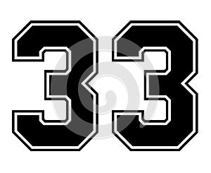 33 Classic Vintage Sport Jersey Number in black number on white background for american football, baseball or basketball