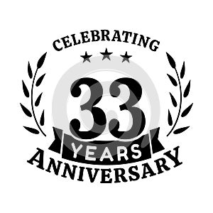 33 years anniversary celebration logotype. 33rd anniversary logo. Vector and illustration.