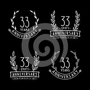 33 years anniversary logo collection. 33rd years anniversary celebration hand drawn logotype. Vector and illustration.