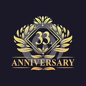 33 years Anniversary Logo, Luxury floral golden 33rd anniversary logo