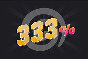 333% discount banner with dark background and yellow text. 333 percent sales promotional design