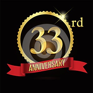 33rd golden anniversary logo with shiny ring red ribbon