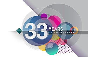 33rd years anniversary logo, vector design birthday celebration with colorful geometric background and circles shape