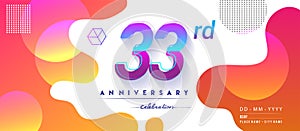 33rd years anniversary logo, vector design birthday celebration with colorful geometric background and circles shape