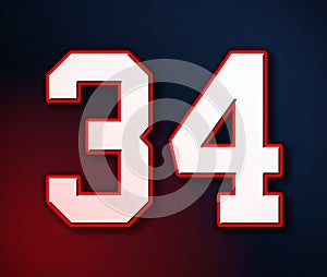 34 American Football Classic Sport Jersey Number in the colors of the American flag design Patriot, Patriots 3D illustration