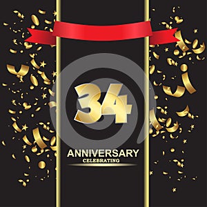 34 Year Anniversary Vector Template Design Illustration