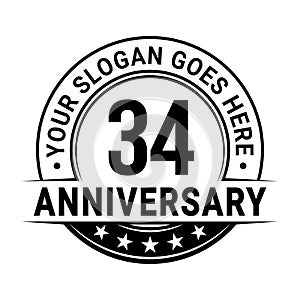 34 years anniversary. 34th anniversary logo design template. Vector and illustration.