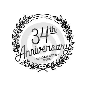 34 years anniversary celebration with laurel wreath. 34th anniversary logo.
