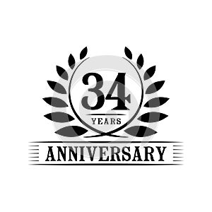 34 years anniversary celebration logo. 34th anniversary luxury design template. Vector and illustration.