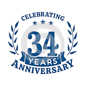 34 years anniversary celebration logotype. 34th anniversary logo. Vector and illustration.