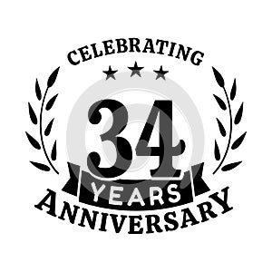 34 years anniversary celebration logotype. 34th anniversary logo. Vector and illustration.