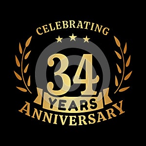 34 years anniversary celebration logotype. 34th anniversary logo. Vector and illustration.