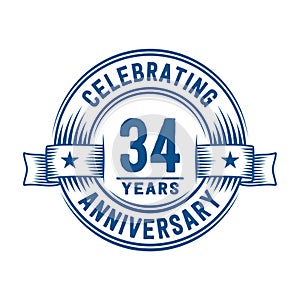 34 years anniversary celebration logotype. 34th years logo. Vector and illustration.