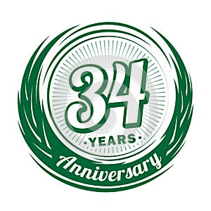 34 years anniversary. Elegant anniversary design. 34th logo.