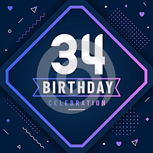 34 years birthday greetings card, 34 birthday celebration background free vector