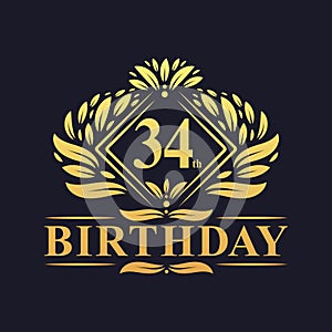 34 years Birthday Logo, Luxury Golden 34th Birthday Celebration