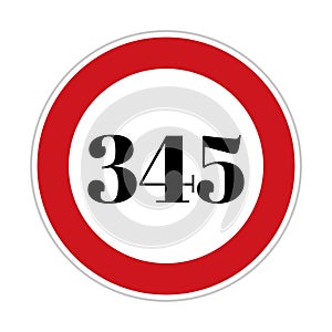 345 kmph or mph speed limit sign icon. Road side speed indicator safety element