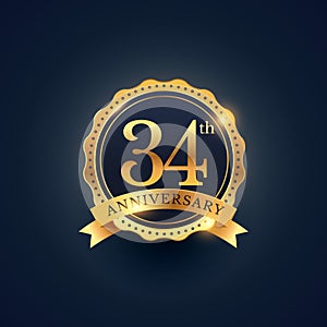 34th anniversary celebration badge label in golden color