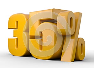 35% 3d illustration. Orange thirty five percent special offer on white background