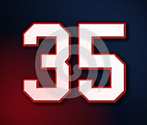 35 American Football Classic Sport Jersey Number in the colors of the American flag design Patriot, Patriots 3D illustration