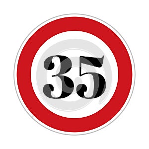35 kmph or mph speed limit sign icon. Road side speed indicator safety element