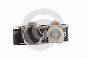 35 mm analog camera on a white background. Film camera