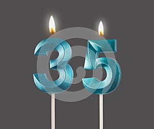 35, number candle, candlelight, fire for birthday, isolated