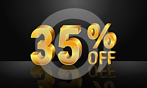 35% off 3d gold on dark black background, Special Offer 35% off, Sales Up to 35 Percent, big deals, perfect for flyers, banners, a