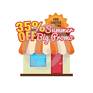 35% offer summer sale discount vector illustration. seasonal store icon design