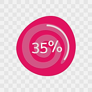 35 percent chart. Vector percentage infographics. Magenta isolated icon on transparent background. Sign for download, growth,