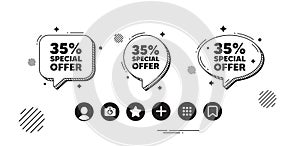 35 percent discount offer. Sale price promo sign. Speech bubble offer icons. Vector