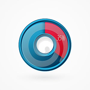 35 percent isolated pie chart. Percentage vector symbol, infographic blue red gradient icon. Circle sign for business, finance,