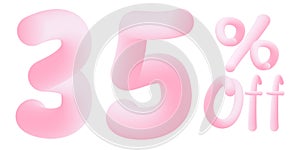 35 percent off Numbers made of chewing gum. Bubble Gum sign . Isolated on white background. Vector 3d font