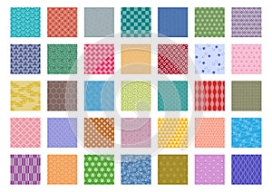 35 seamless traditional Japanese patterns. Geometric oriental background pattern. Set of square icons.