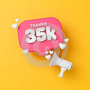 35 thousand followers social media thanks banner. 3D Rendering